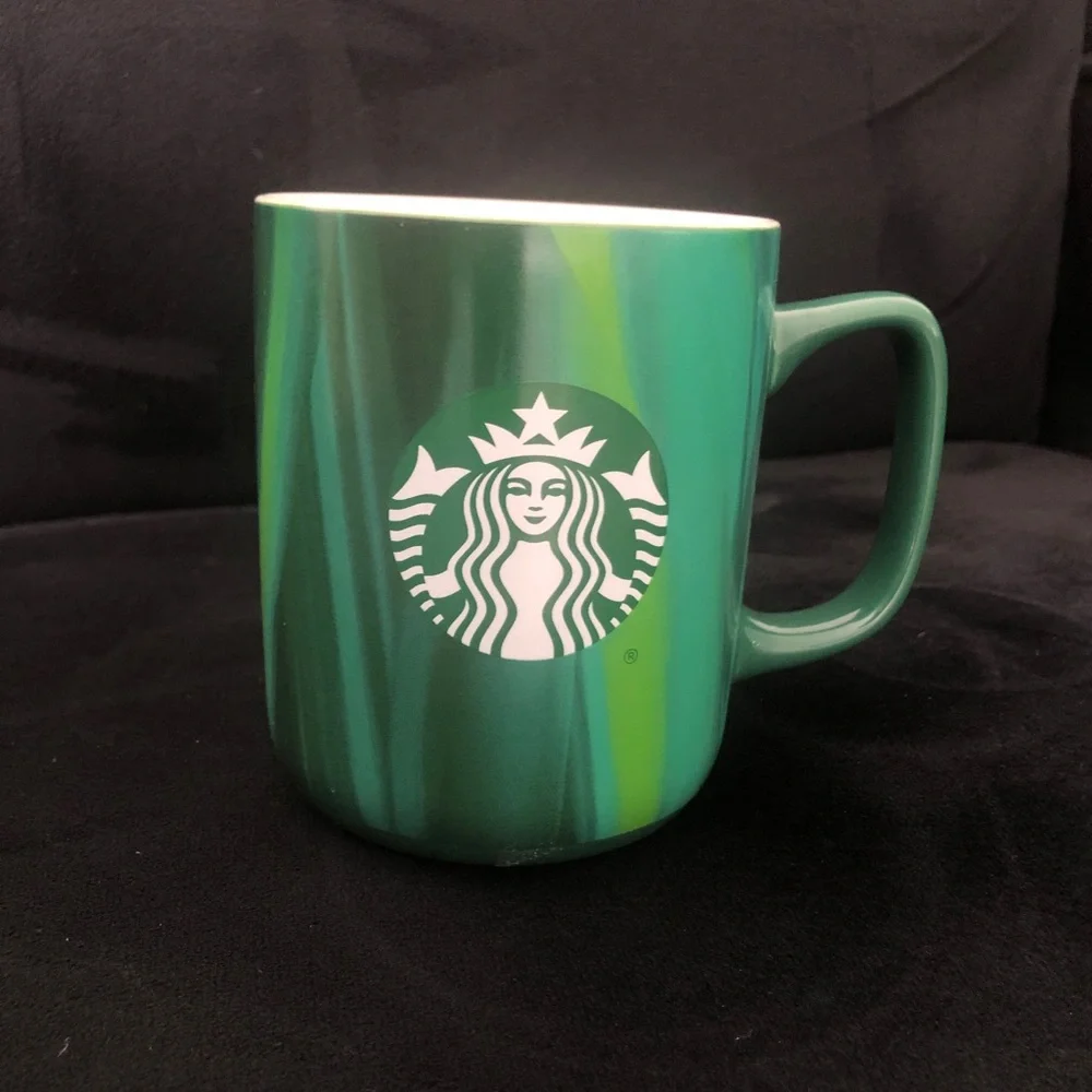 Starbucks Green Striped Ceramic Logo Mug